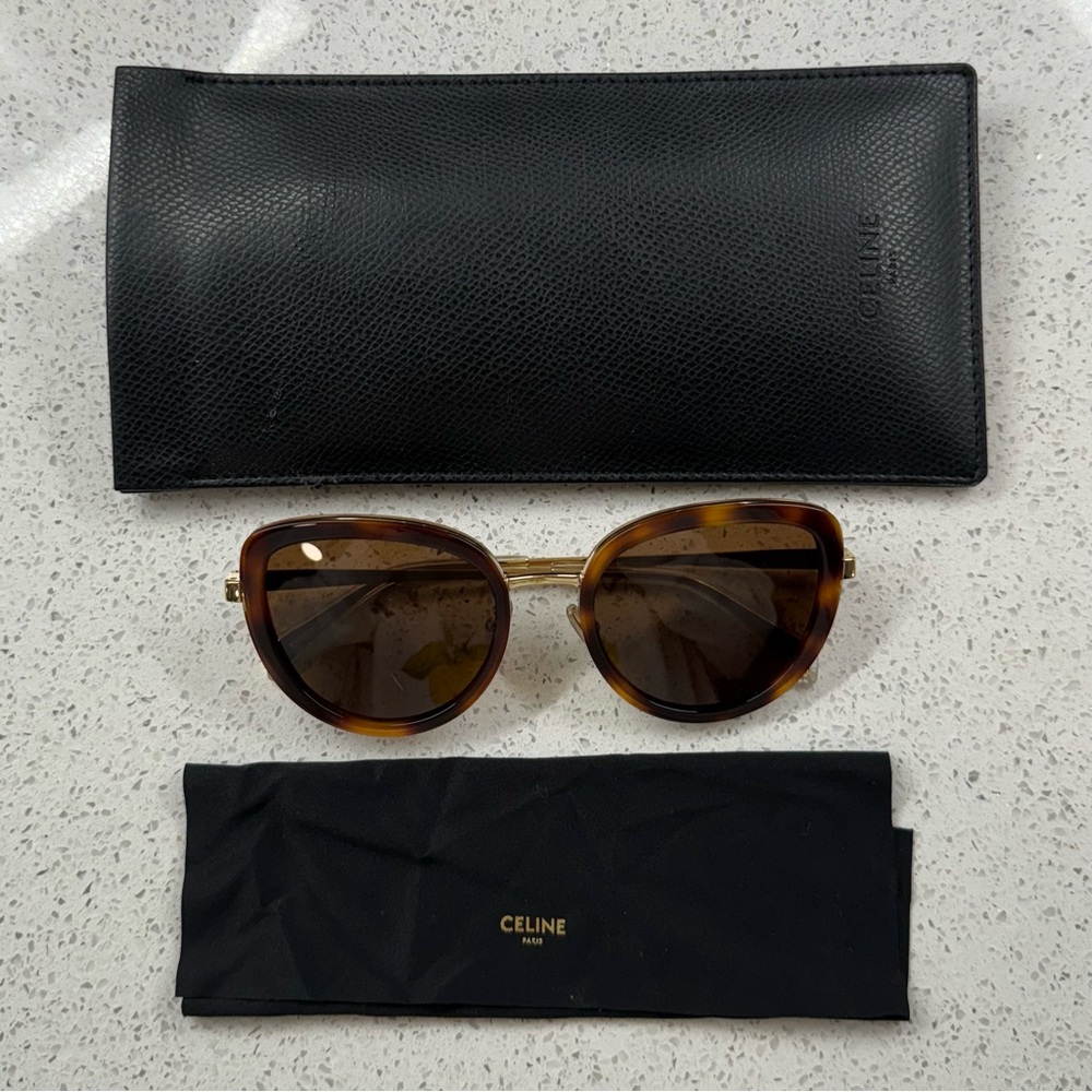 NWOT CELINE CAT EYE SUNGLASSES - CL40203U - HAVANA / GOLD - Picture 3 of 9